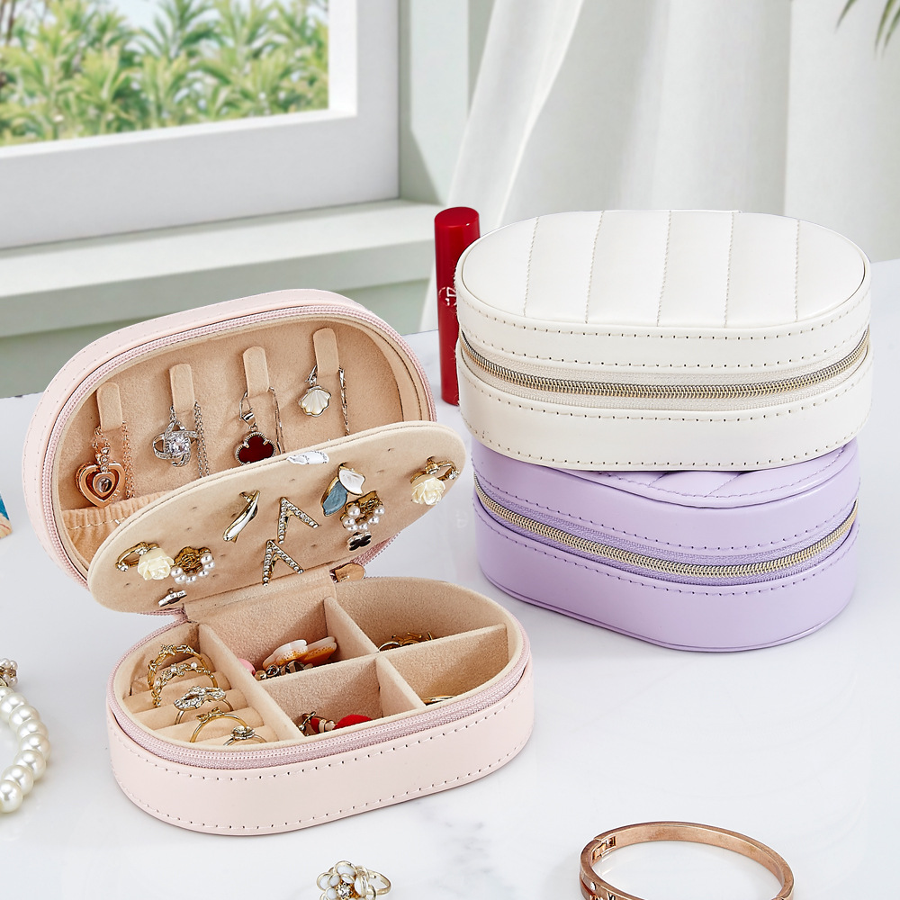 Travel Accessories Bd - กล่องเก็บเครื่องประดับรูปวงรีแบบพกพาสำหรับการเดินทางที่บ้าน กล่องเก็บเครื่องประดับขนาดเล็กพร้อมซิป กล่องจัดระเบียบเครื่องประดับ