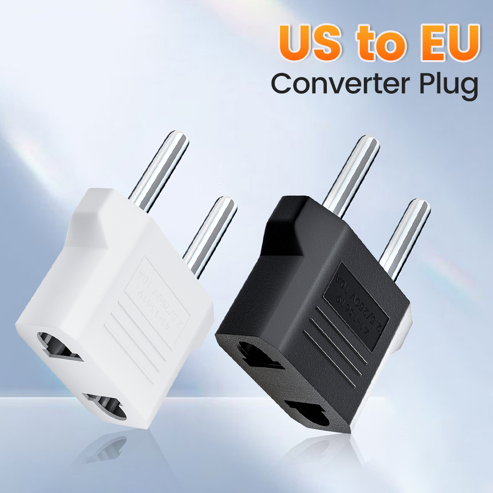 Travel Accessories Europe - อะแดปเตอร์ปลั๊กไฟฟ้าแบบแปลงจาก US เป็น EU ปลั๊กแปลงไฟสำหรับเดินทาง อะแดปเตอร์ปลั๊กไฟแบบแปลงจากอเมริกา