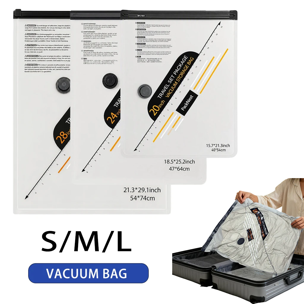 Compression Bag Vacuum - ชุดถุงสูญญากาศกันฉีกขาดสำหรับการเดินทาง, ถุงเก็บเสื้อผ้าอเนกประสงค์กันน้ำ, อุปกรณ์จัดระเบียบกระเป๋าเดินทางแบบใช้ซ้ำได้