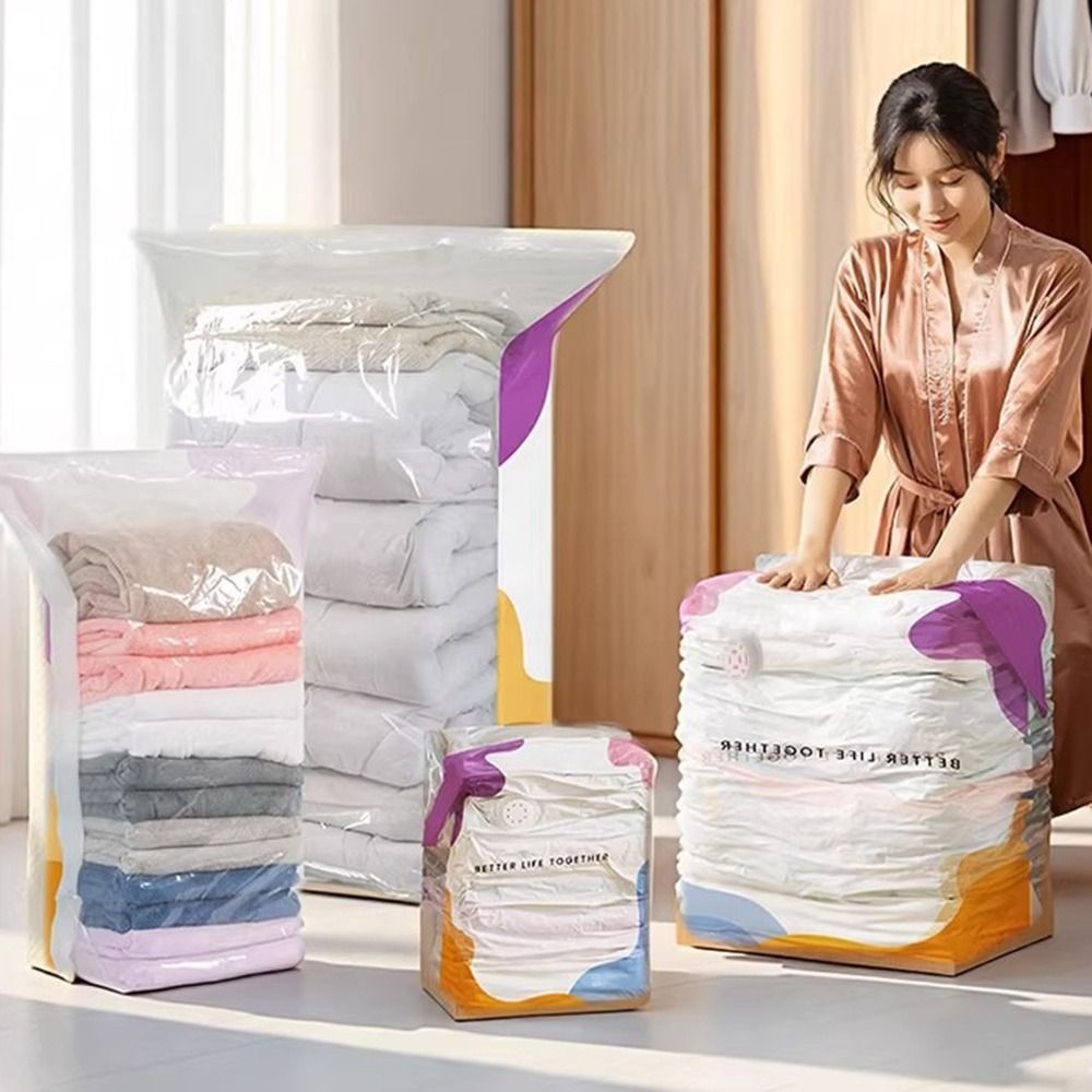 Compression Bag Vacuum - ถุงเก็บของสุญญากาศแบบไม่ใช้ปั๊ม ขนาดใหญ่ กดและปิดผนึกได้ ประหยัดพื้นที่ ป้องกันฝุ่น สำหรับเสื้อผ้า