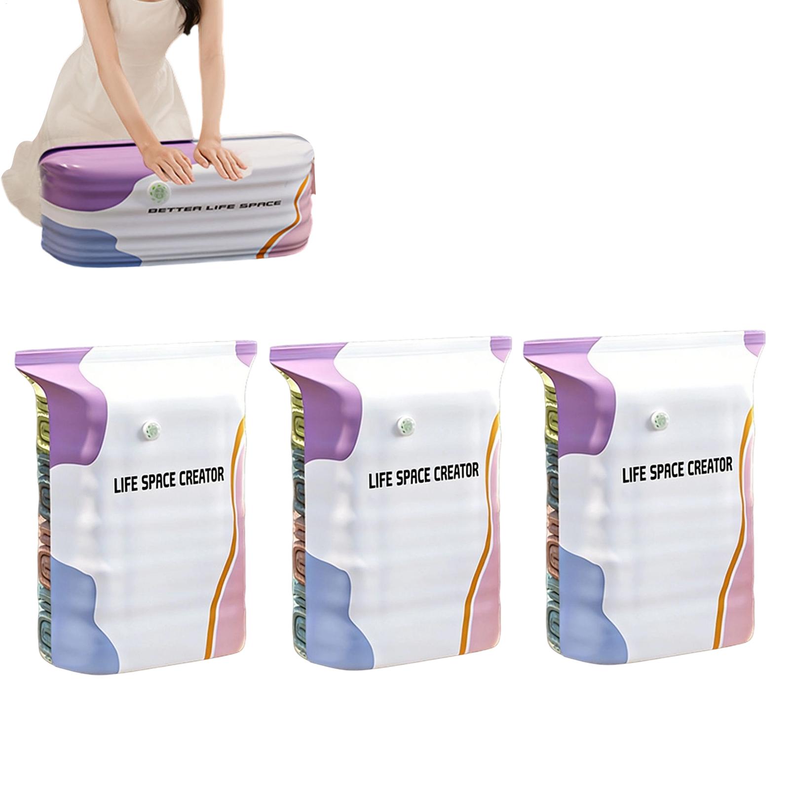 Compression Bag Vacuum - ถุงเก็บของสุญญากาศแบบไม่ใช้ปั๊ม 3 ชิ้น ถุงเก็บของแบบตั้งได้ ใช้ซ้ำได้ ปิดผนึกแน่น